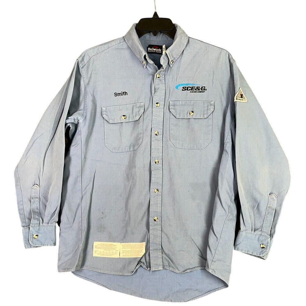 Bulwark FR L Flame Resistant Work Shirt Blue Button Down SCEG Utility‎ Uniform